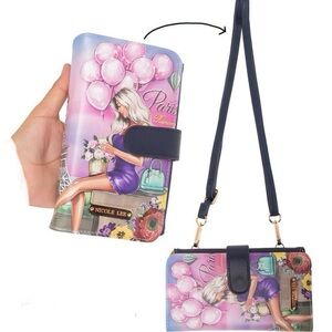 NWT-Nicole Lee-Romance in Paris-Tri-Fold Crossbody Wallet/Phone Case